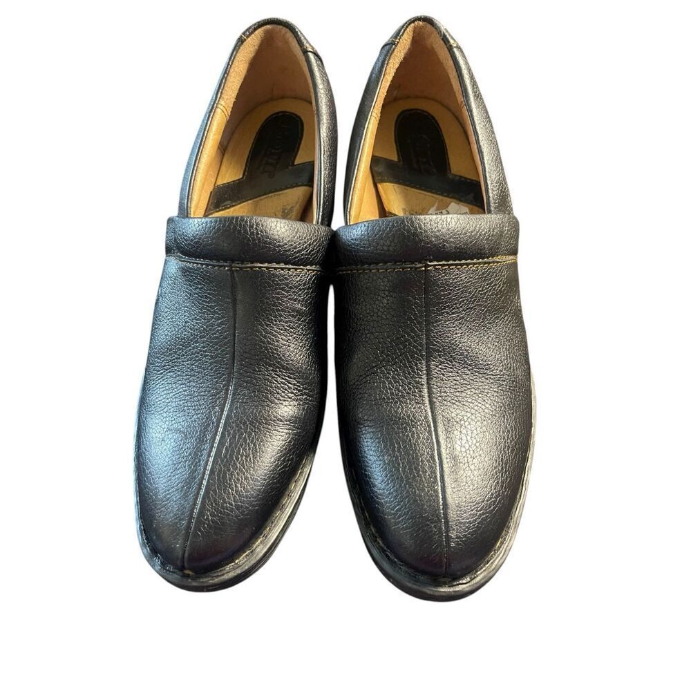 Born Womens Black Leather Heels Loafers Slip On Comfort Shoes Size 8.5